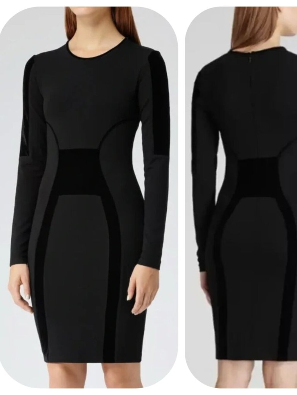 Designer REISS Velvet Details Tigre Dress Size 10, flattering bodycon Portugal